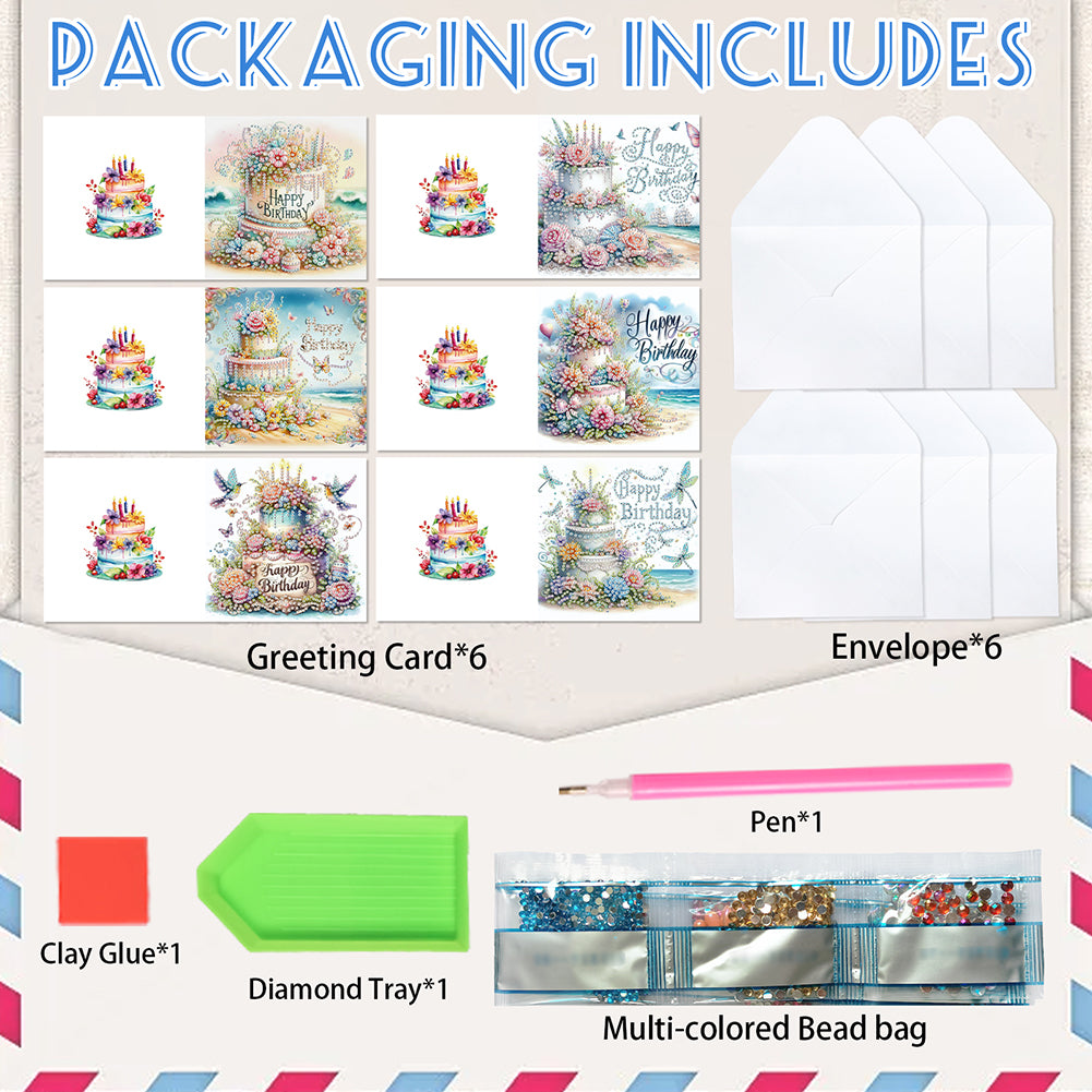 6PCS DIY Diamond Art Greeting Cards Congratulations Cards & Gifts (Happy)