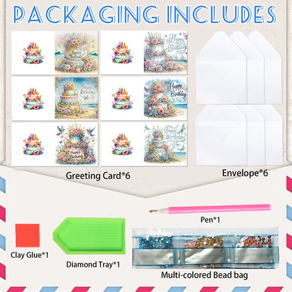 6PCS DIY Diamond Art Greeting Cards Congratulations Cards & Gifts (Happy)