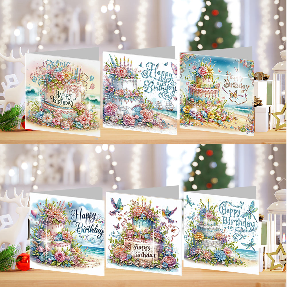 6PCS DIY Diamond Art Greeting Cards Congratulations Cards & Gifts (Happy)