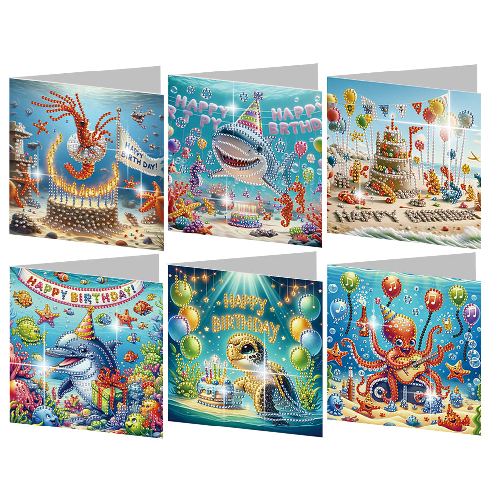 6PCS DIY Diamond Art Greeting Cards Congratulations Cards & Gifts (Ocean)