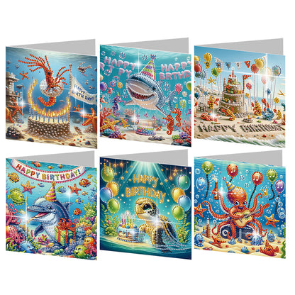 6PCS DIY Diamond Art Greeting Cards Congratulations Cards & Gifts (Ocean)
