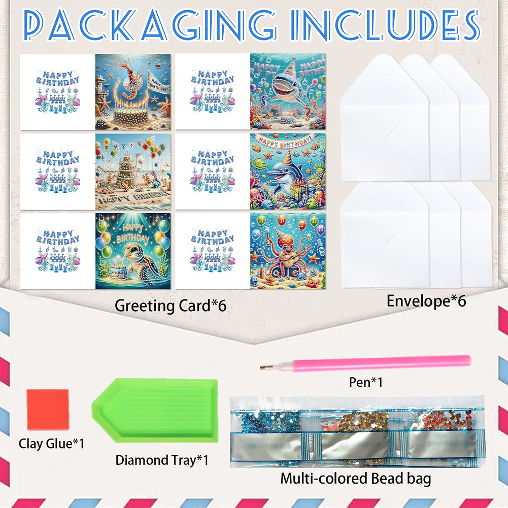 6PCS DIY Diamond Art Greeting Cards Congratulations Cards & Gifts (Ocean)