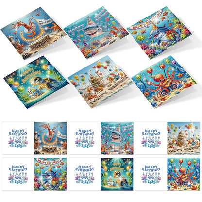 6PCS DIY Diamond Art Greeting Cards Congratulations Cards & Gifts (Ocean)