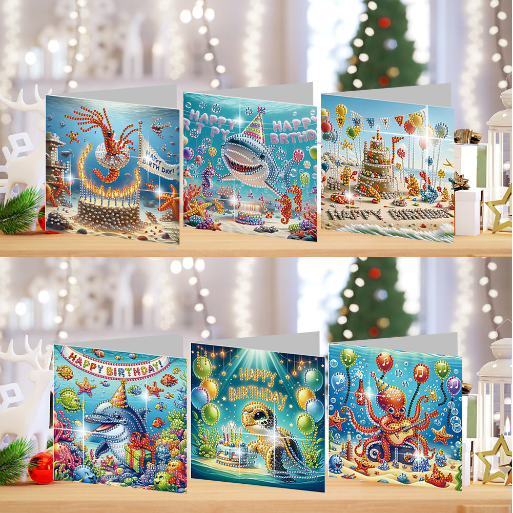 6PCS DIY Diamond Art Greeting Cards Congratulations Cards & Gifts (Ocean)