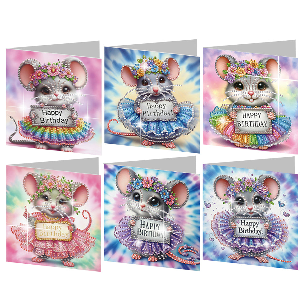 6PCS DIY Diamond Art Greeting Cards Congratulations Cards & Gifts (Mouse)