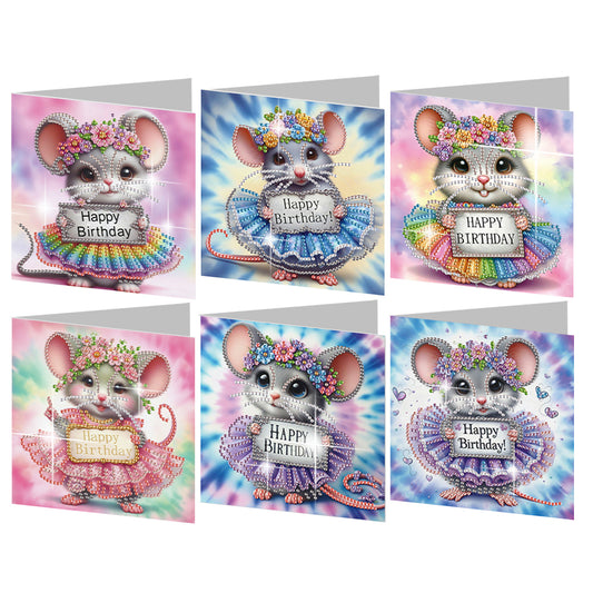 6PCS DIY Diamond Art Greeting Cards Congratulations Cards & Gifts (Mouse)
