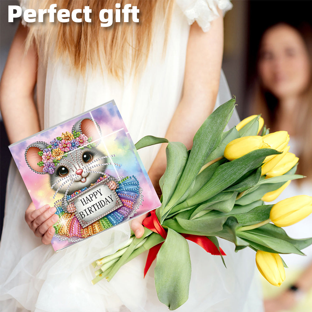 6PCS DIY Diamond Art Greeting Cards Congratulations Cards & Gifts (Mouse)