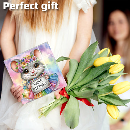 6PCS DIY Diamond Art Greeting Cards Congratulations Cards & Gifts (Mouse)