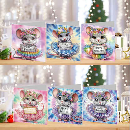 6PCS DIY Diamond Art Greeting Cards Congratulations Cards & Gifts (Mouse)