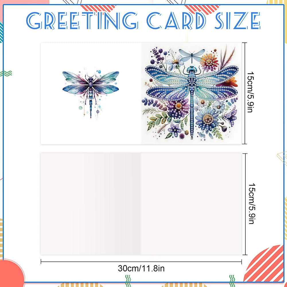 6PCS DIY Diamond Art Greeting Cards Congratulations Cards & Gifts (Dragonfly)