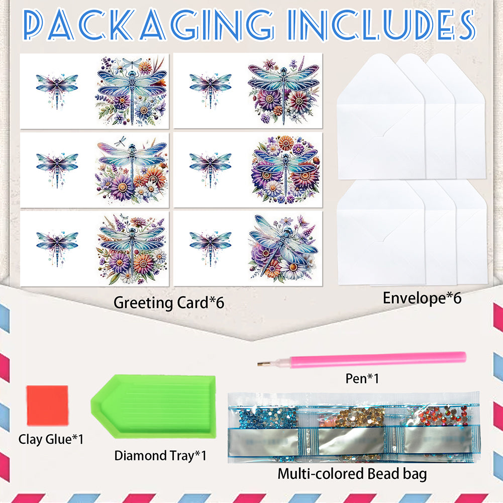 6PCS DIY Diamond Art Greeting Cards Congratulations Cards & Gifts (Dragonfly)