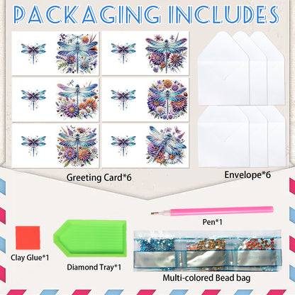 6PCS DIY Diamond Art Greeting Cards Congratulations Cards & Gifts (Dragonfly)