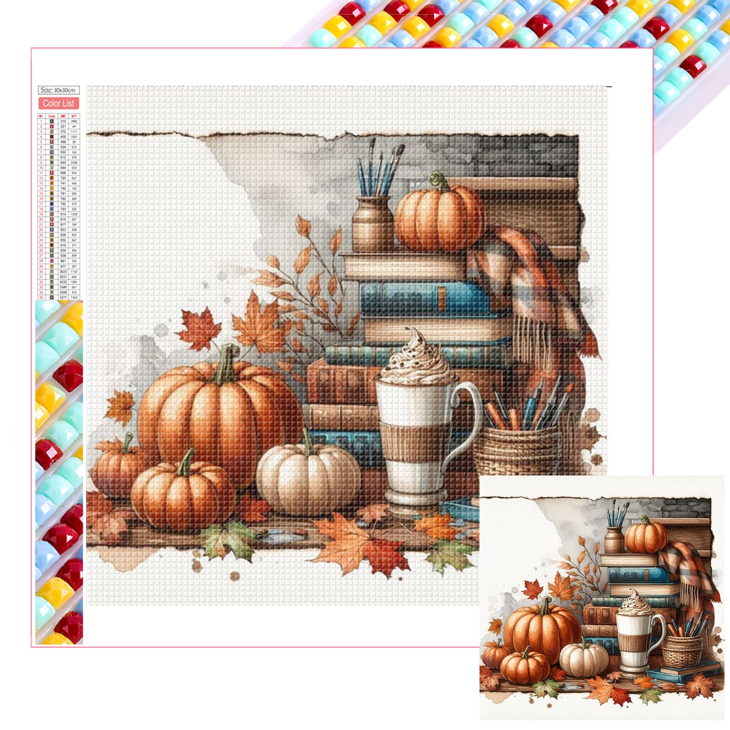 Autumn Maple Leaf Book And Hot Cocoa - Full Square Drill Diamond Painting 30*30CM