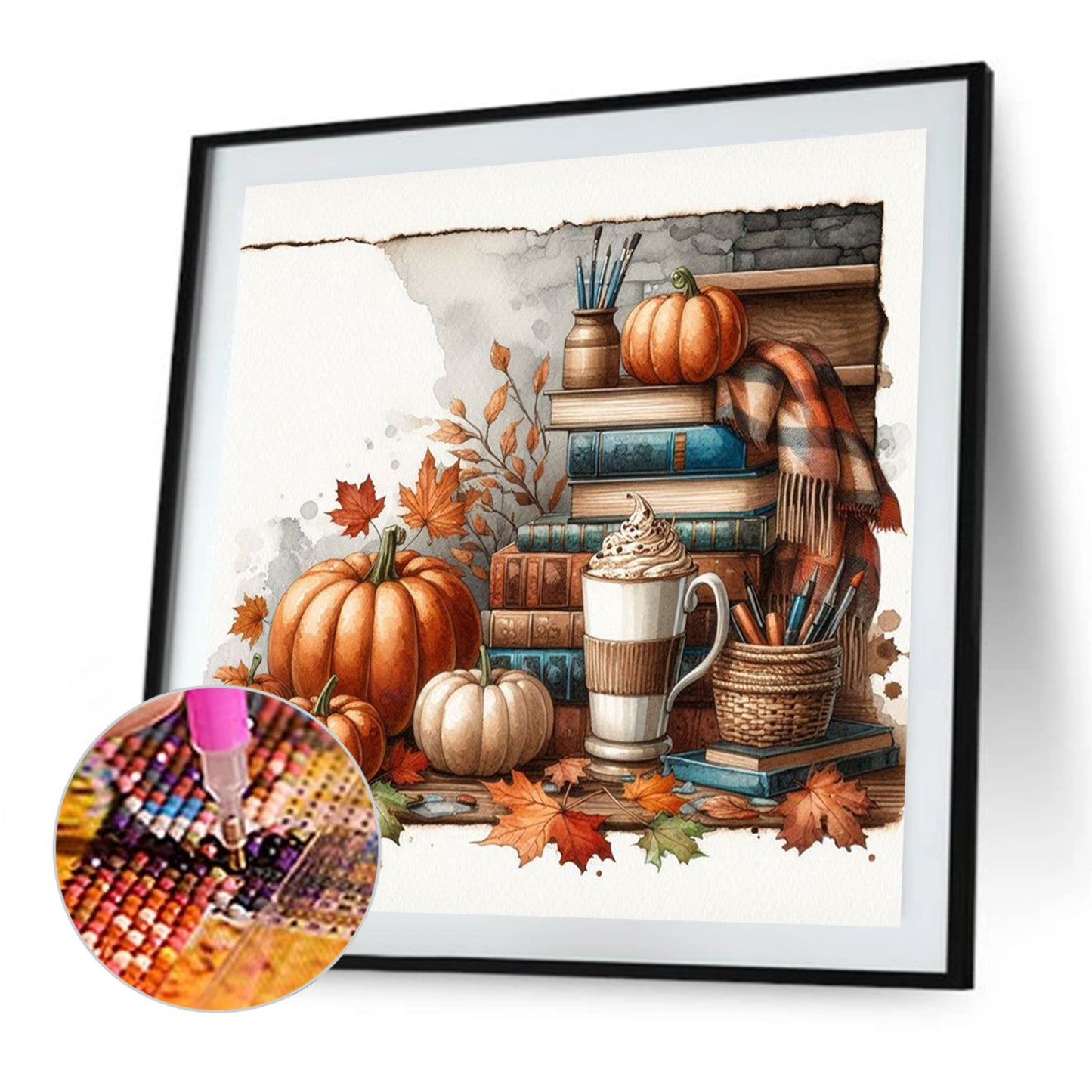 Autumn Maple Leaf Book And Hot Cocoa - Full Square Drill Diamond Painting 30*30CM