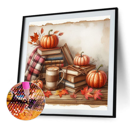 Autumn Maple Leaf Book With Hot Cocoa - Full Square Drill Diamond Painting 30*30CM