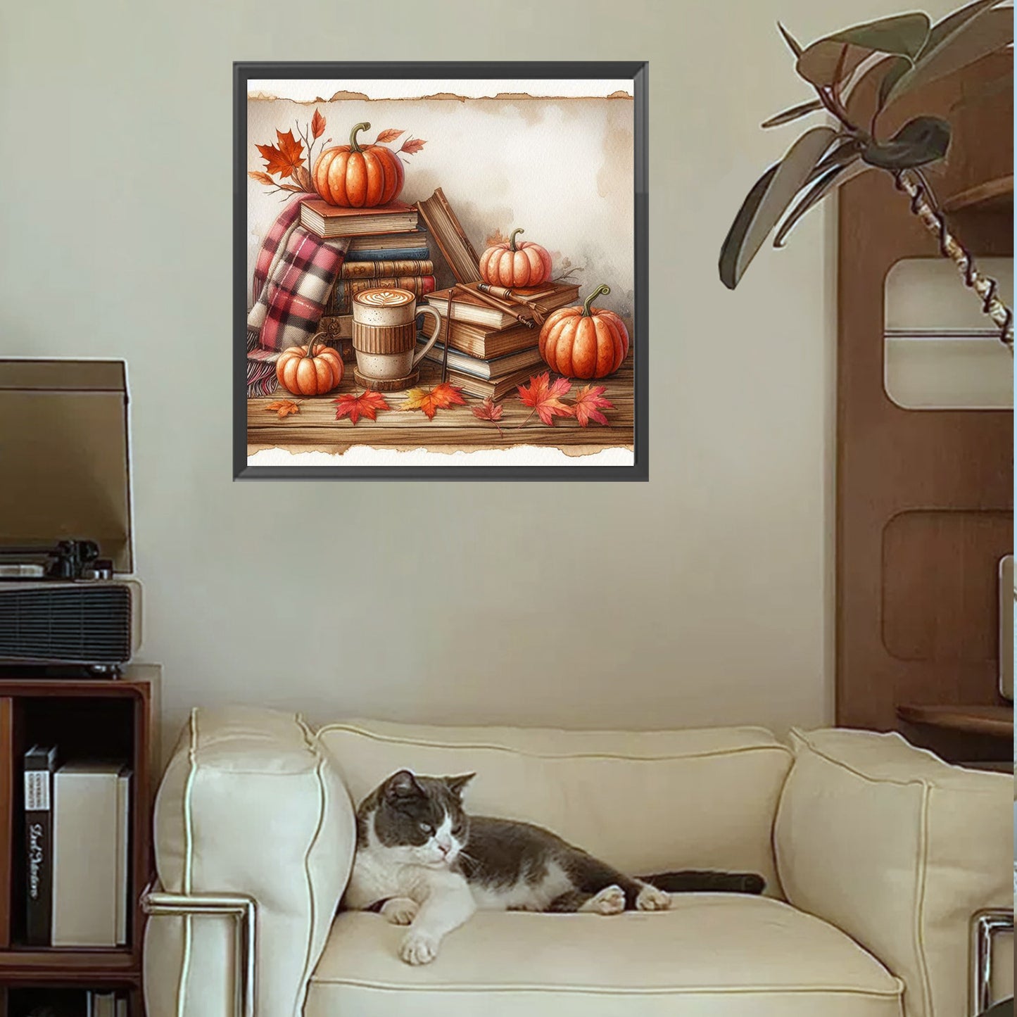 Autumn Maple Leaf Book With Hot Cocoa - Full Square Drill Diamond Painting 30*30CM