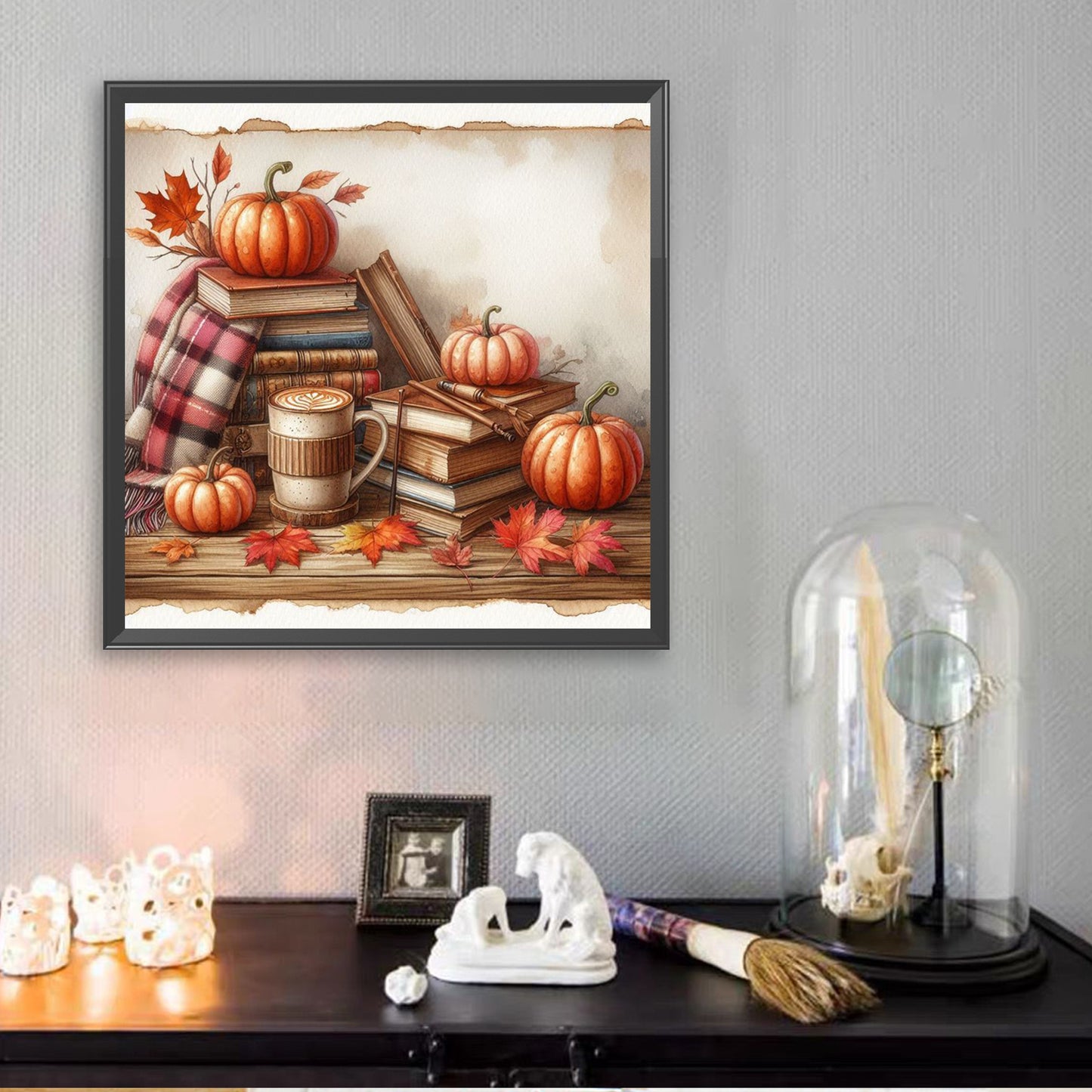 Autumn Maple Leaf Book With Hot Cocoa - Full Square Drill Diamond Painting 30*30CM