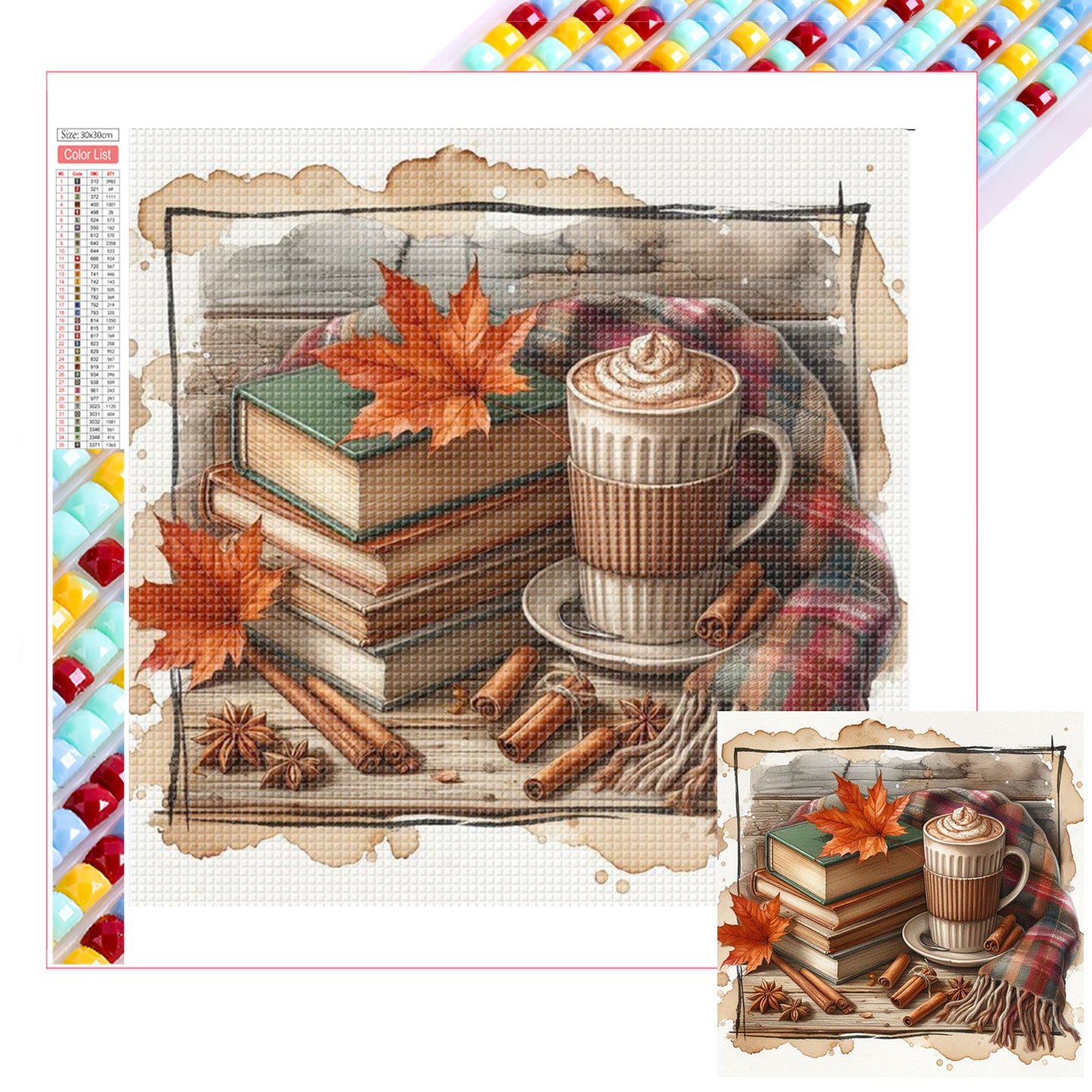 Autumn Maple Leaf Book With Hot Cocoa - Full Square Drill Diamond Painting 30*30CM