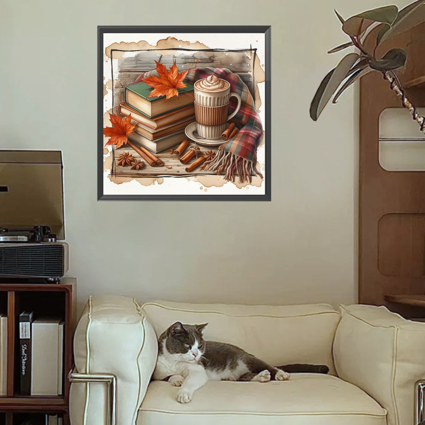 Autumn Maple Leaf Book With Hot Cocoa - Full Square Drill Diamond Painting 30*30CM