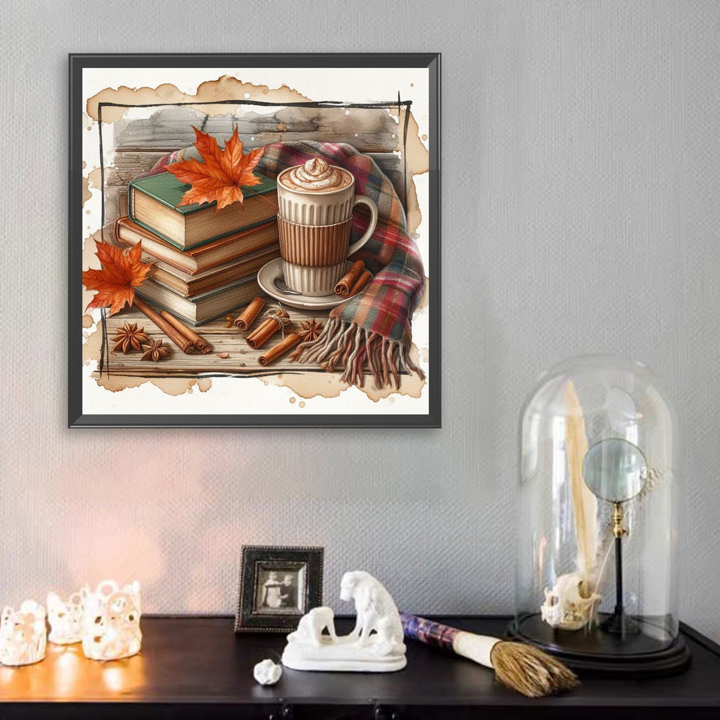 Autumn Maple Leaf Book With Hot Cocoa - Full Square Drill Diamond Painting 30*30CM