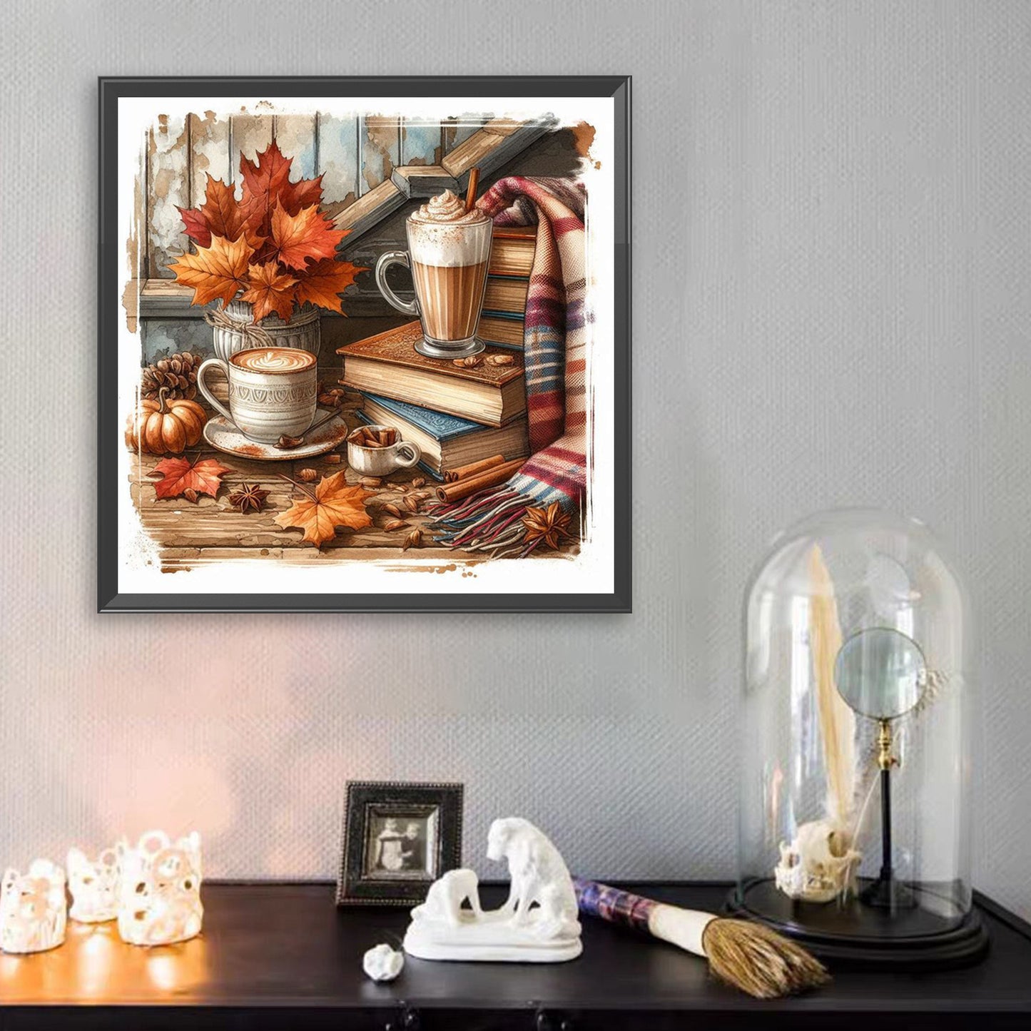 Autumn Maple Leaf Book And Hot Cocoa - Full Square Drill Diamond Painting 30*30CM