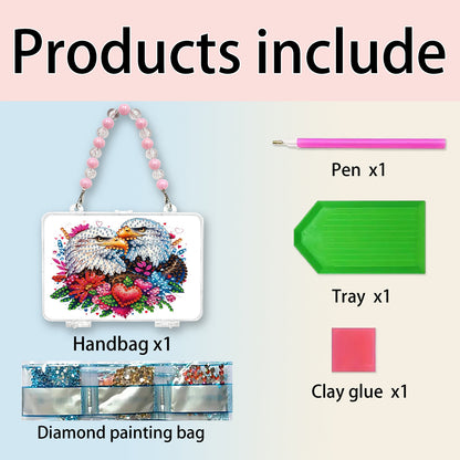 DIY Diamond Painting Bead Storage Handbag Rhinestones Jewelry Case (Eagle)