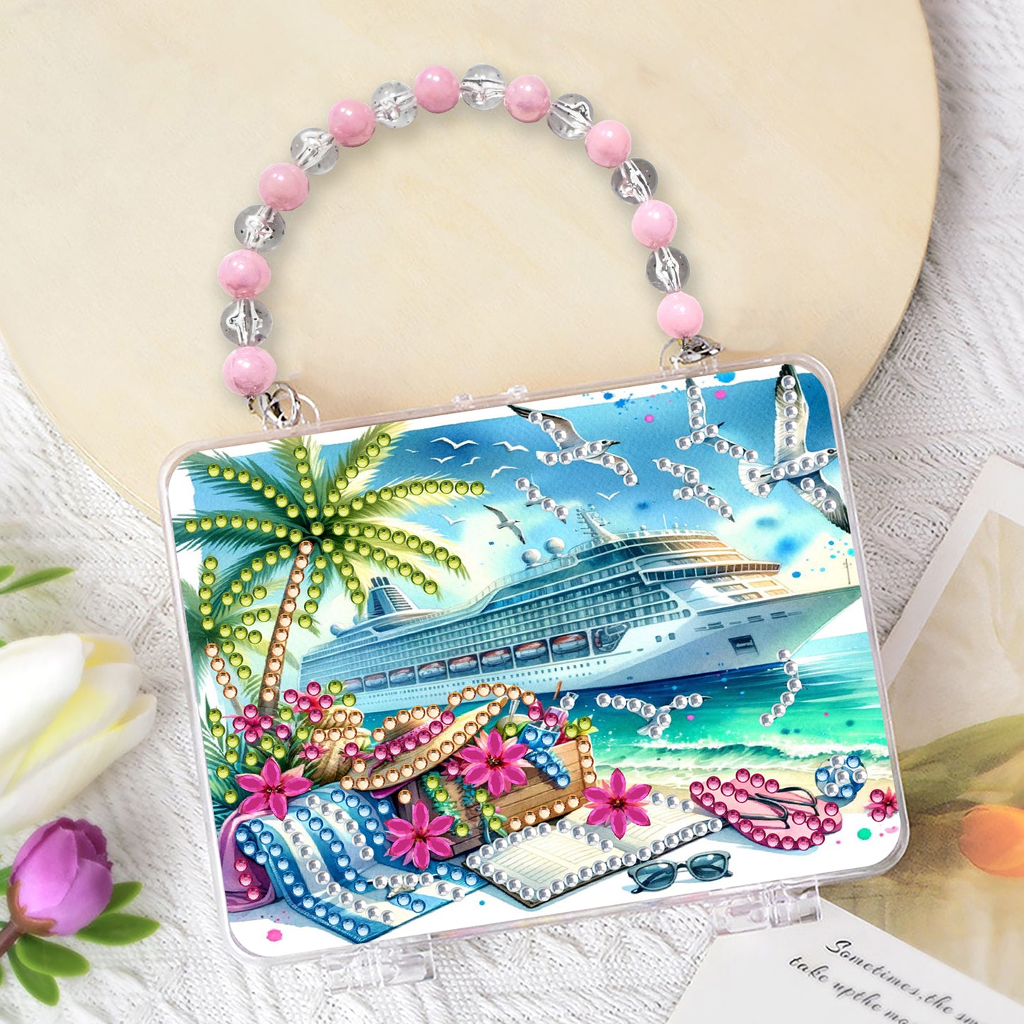 DIY Diamond Painting Bead Storage Handbag Rhinestones Jewelry Case (Yacht)