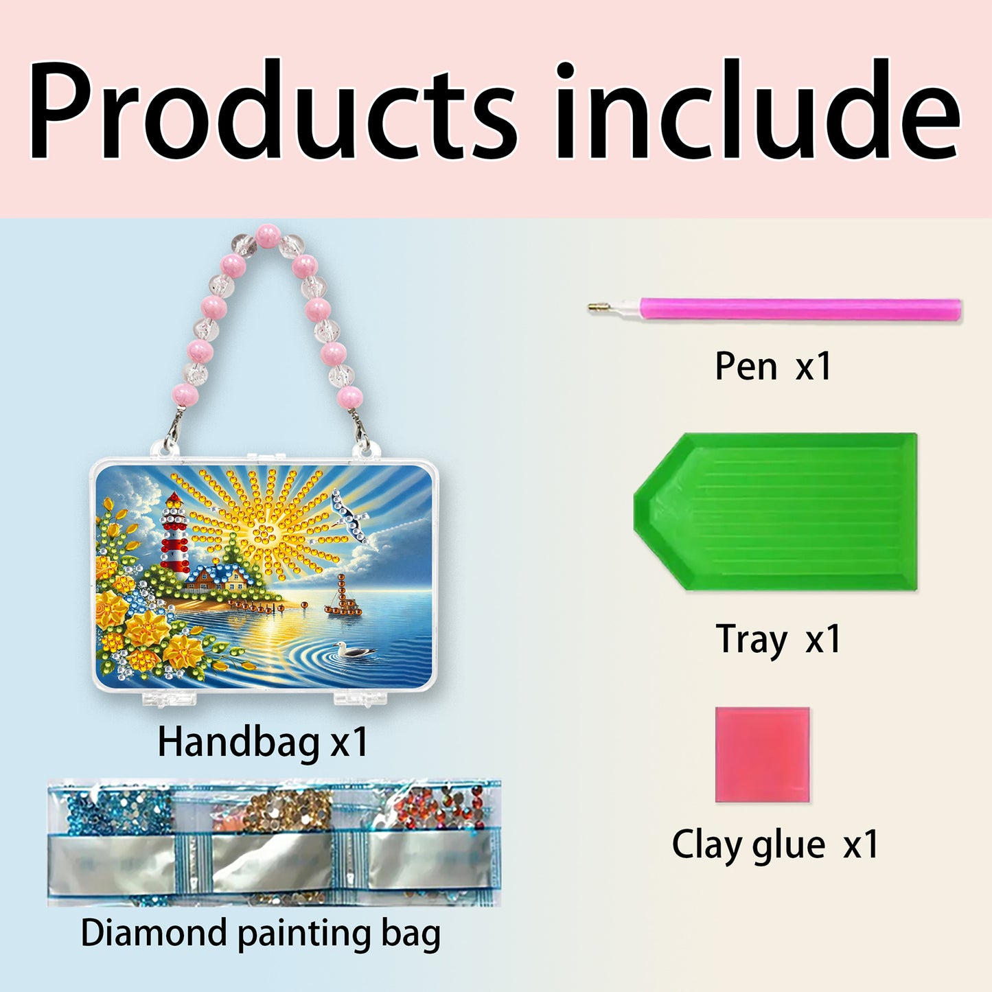 DIY Diamond Painting Bead Storage Handbag Rhinestones Jewelry Case (Lighthouse)