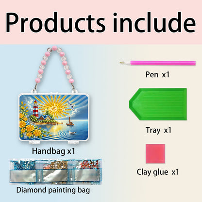 DIY Diamond Painting Bead Storage Handbag Rhinestones Jewelry Case (Lighthouse)