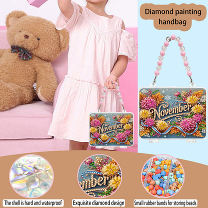 DIY Diamond Painting Bead Storage Handbag Rhinestones Jewelry Case (Flowers)