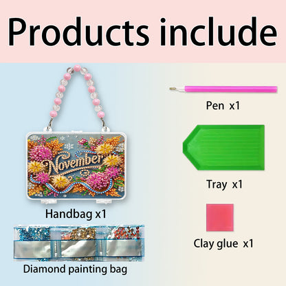 DIY Diamond Painting Bead Storage Handbag Rhinestones Jewelry Case (Flowers)