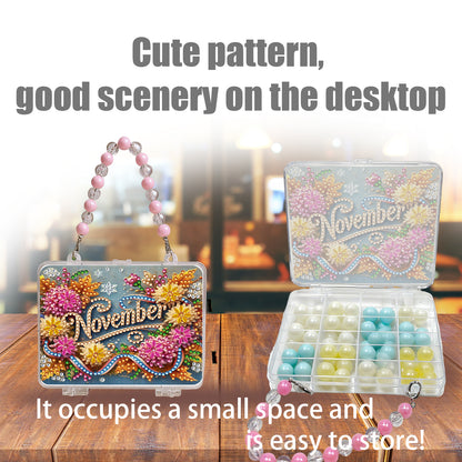 DIY Diamond Painting Bead Storage Handbag Rhinestones Jewelry Case (Flowers)