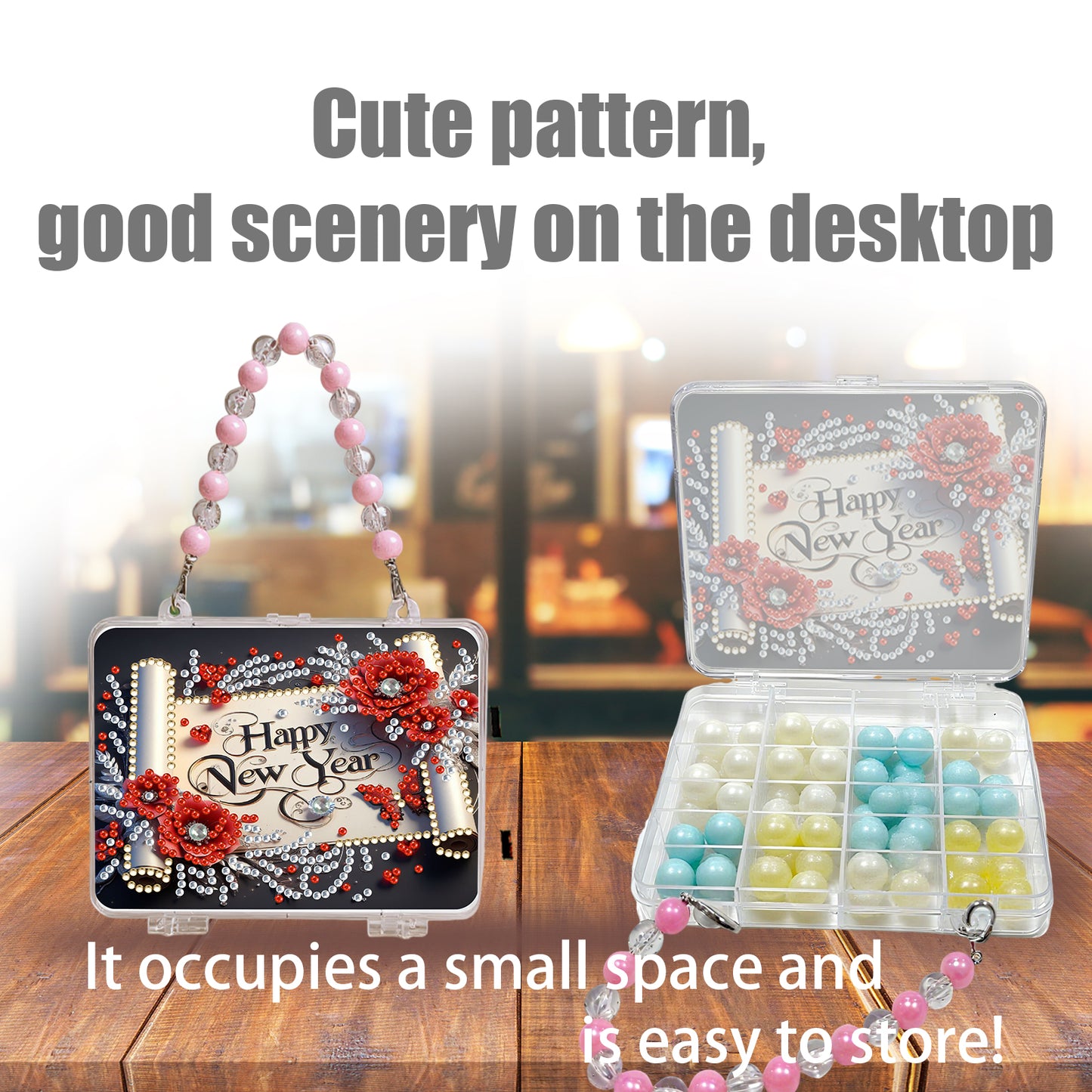 DIY Diamond Painting Bead Storage Handbag Rhinestones Jewelry Case (New Year)
