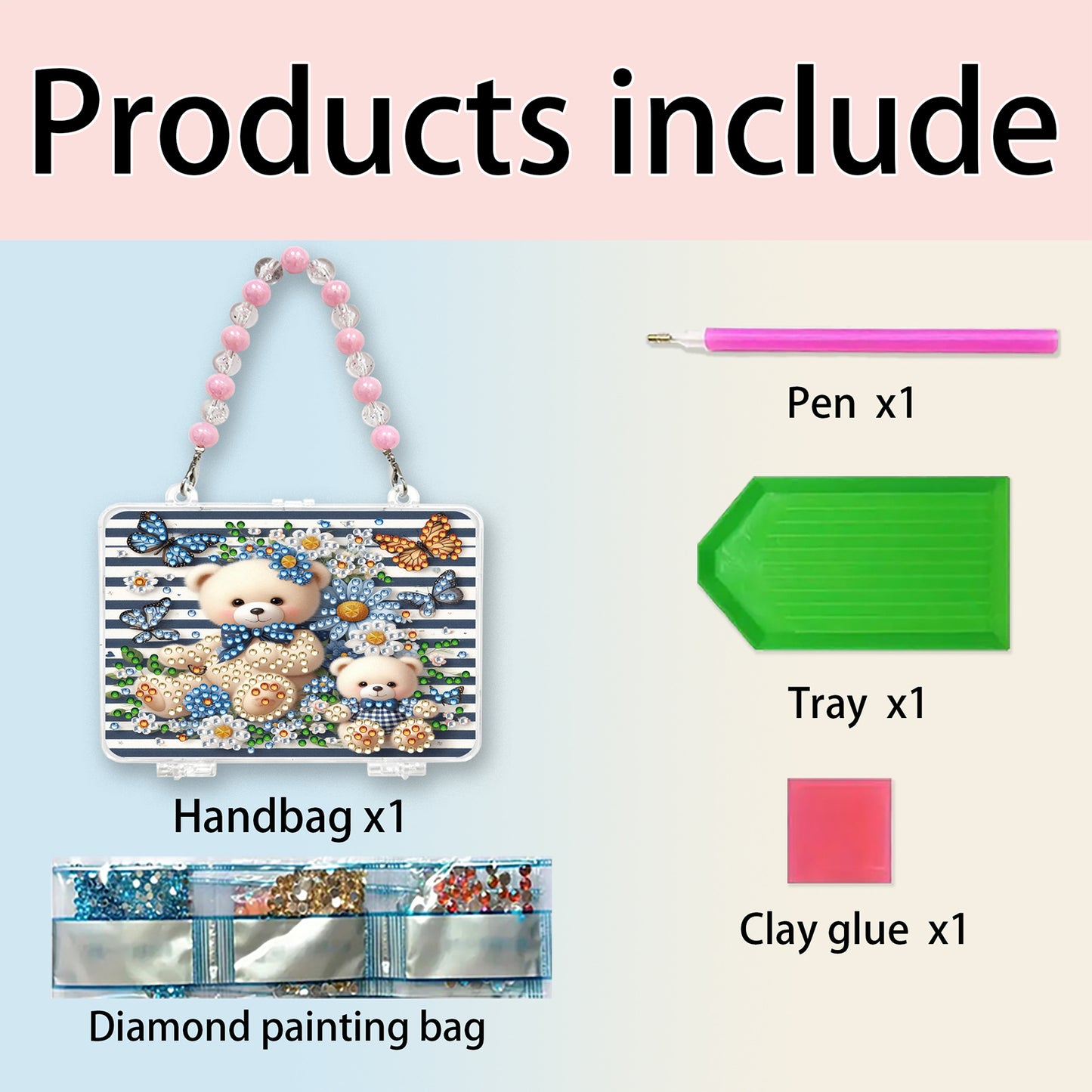 DIY Diamond Painting Bead Storage Handbag Rhinestones Jewelry Case (Bear)