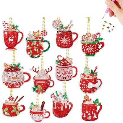 12pcs 2D Flat DIY Diamond Painting Keychain Double Sided Keyrings (Christmas)
