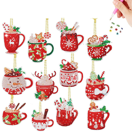 12pcs 2D Flat DIY Diamond Painting Keychain Double Sided Keyrings (Christmas)