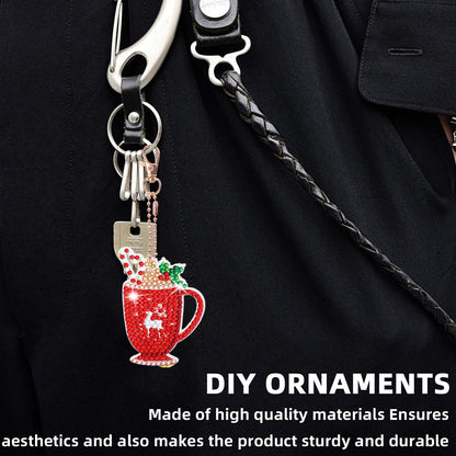 12pcs 2D Flat DIY Diamond Painting Keychain Double Sided Keyrings (Christmas)