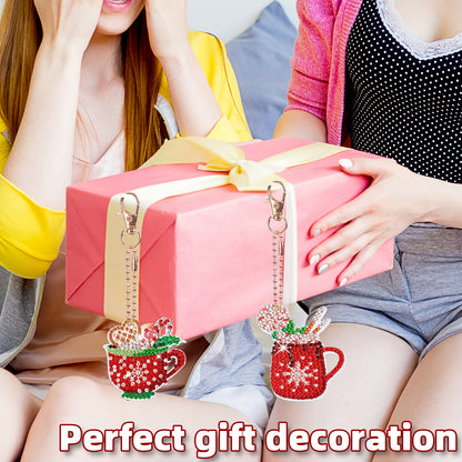 12pcs 2D Flat DIY Diamond Painting Keychain Double Sided Keyrings (Christmas)