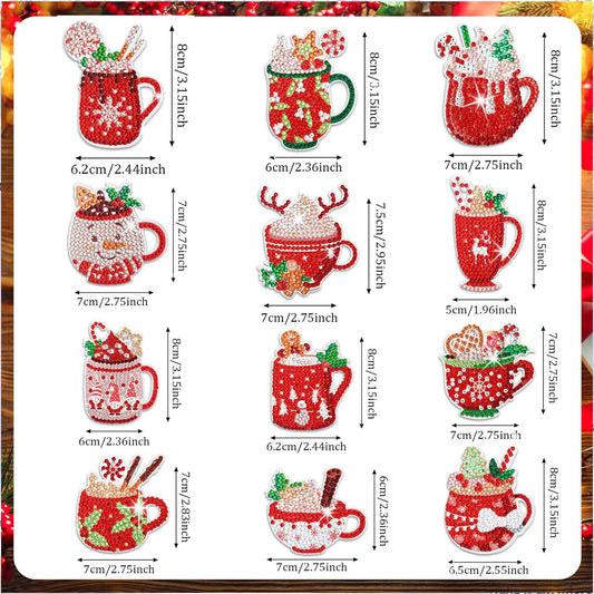 12pcs 2D Flat DIY Diamond Painting Keychain Double Sided Keyrings (Christmas)