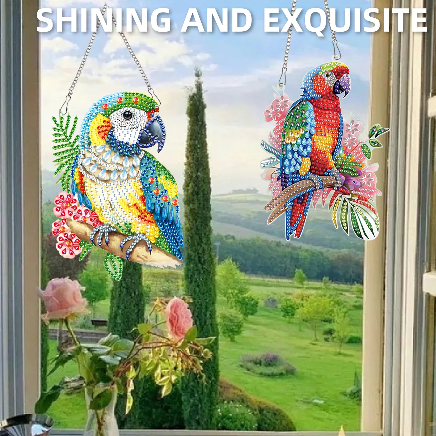 2pcs Parrot 2D Flat DIY Diamond Painting Set Diamond Art Pendant Wall Decor