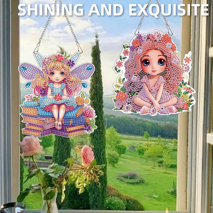 2pcs Elf Girl 2D Flat DIY Diamond Painting Set Diamond Art Pendant Wall Decor