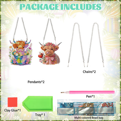 2pcs Yak 2D Flat DIY Diamond Painting Set Diamond Art Pendant Wall Decor