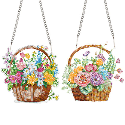 2pcs Flower Basket 2D Flat DIY Diamond Painting Set Diamond Art Pendant Decor