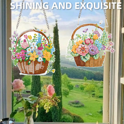 2pcs Flower Basket 2D Flat DIY Diamond Painting Set Diamond Art Pendant Decor
