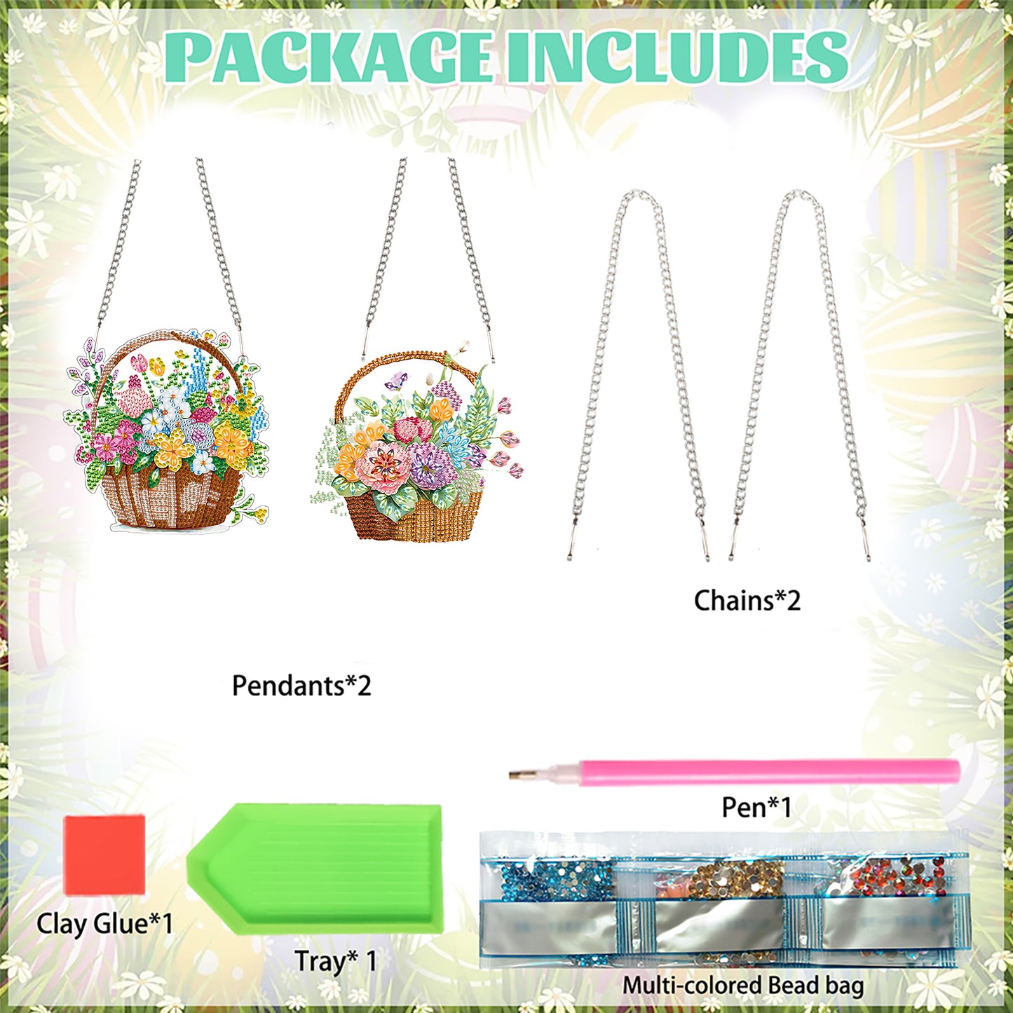 2pcs Flower Basket 2D Flat DIY Diamond Painting Set Diamond Art Pendant Decor