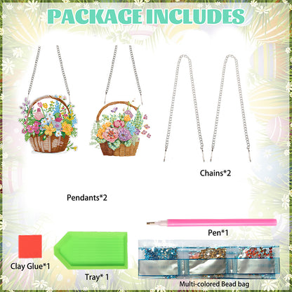 2pcs Flower Basket 2D Flat DIY Diamond Painting Set Diamond Art Pendant Decor