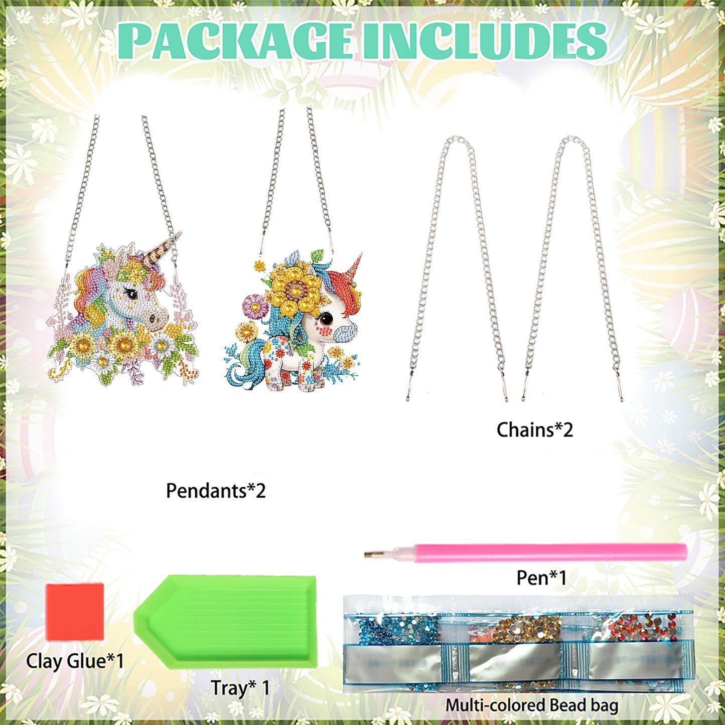 2pcs Unicorn 2D Flat DIY Diamond Painting Set Diamond Art Pendant Wall Decor