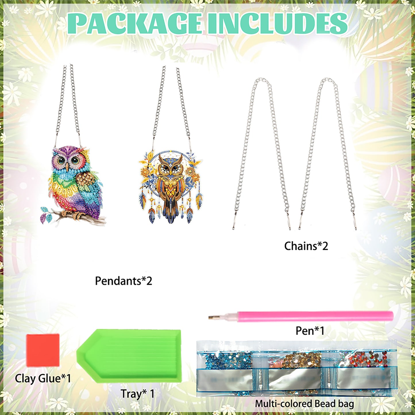 2pcs Owl 2D Flat DIY Diamond Painting Set Diamond Art Pendant Wall Door Decor