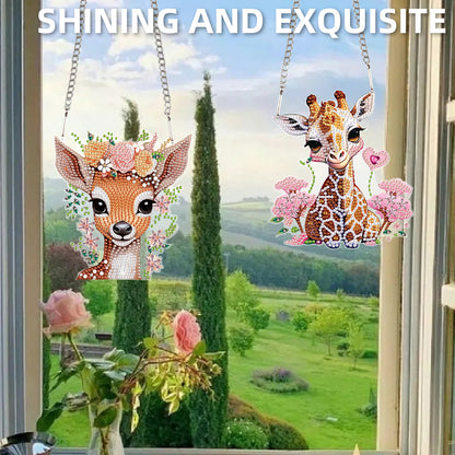 2pcs Giraffe 2D Flat DIY Diamond Painting Set Diamond Art Pendant Wall Decor