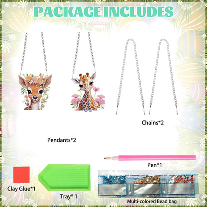2pcs Giraffe 2D Flat DIY Diamond Painting Set Diamond Art Pendant Wall Decor